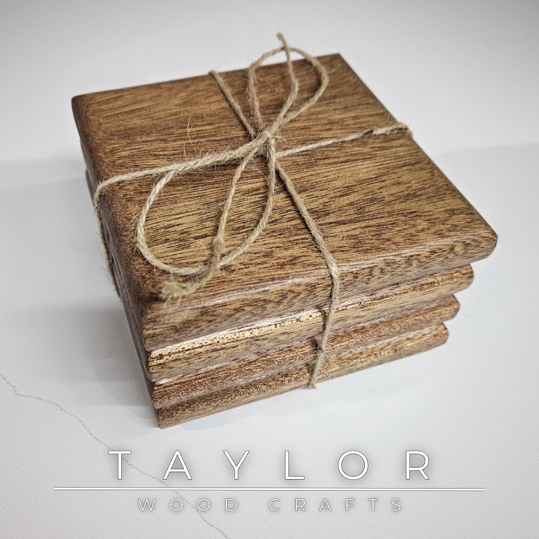 Mahogany Coaster Set Taylor Wood Crafts – extra‑large set of 4, durable water‑resistant wood with rich grain, perfect for large drinks