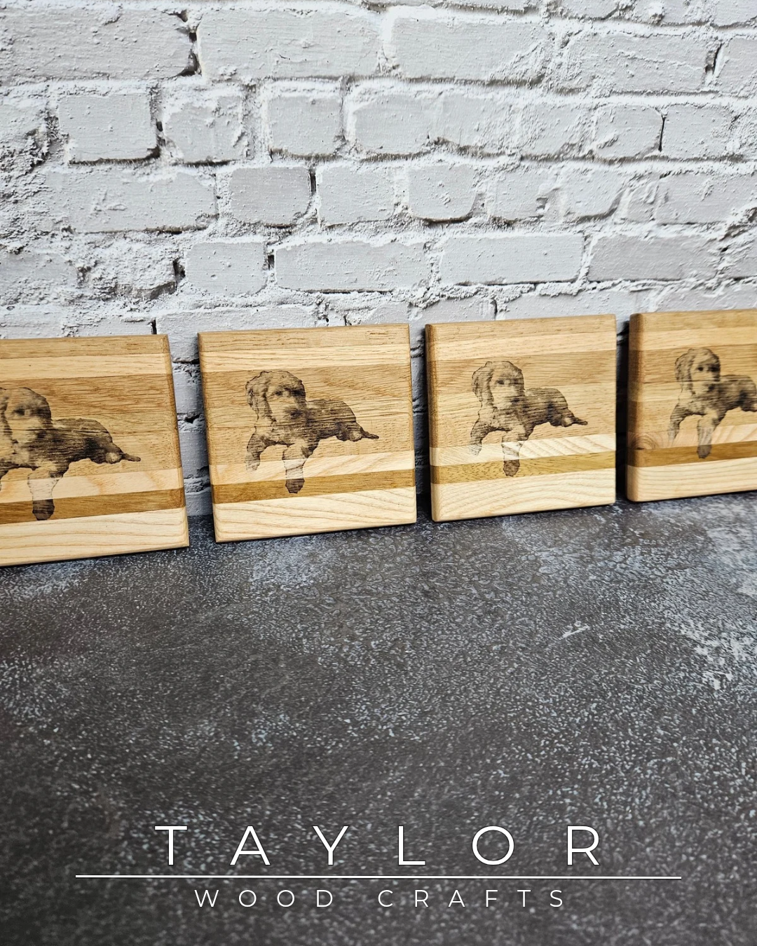 Handmade wooden coasters laser engraved with your favorite photo by Taylor Wood Crafts. A unique, personalized gift crafted from real wood — perfect for weddings, anniversaries, and home décor.