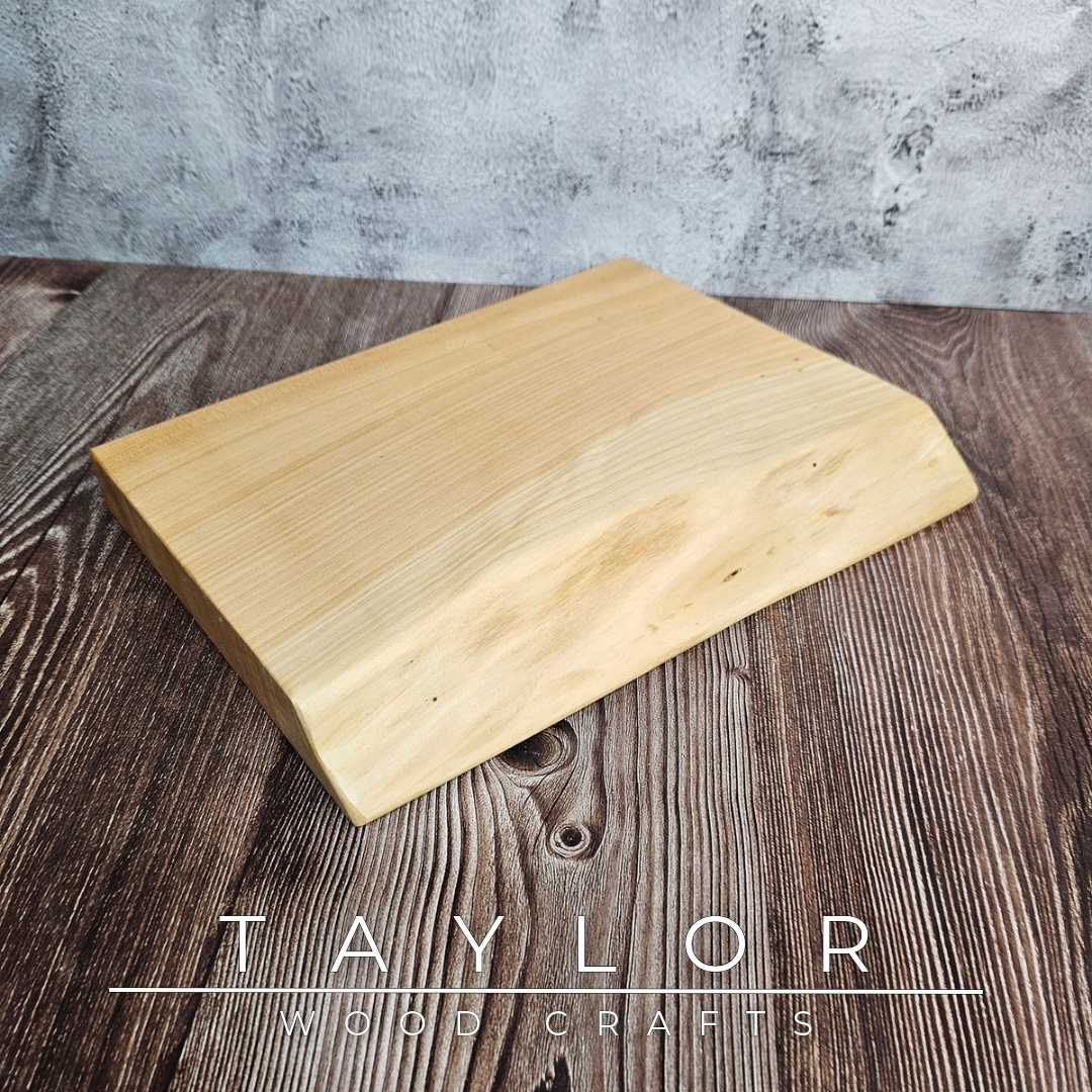 Handmade live edge hardwood cutting block crafted in Northern Ireland by Taylor Wood Crafts.