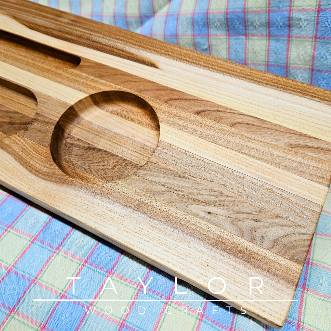 Handcrafted bath tray made with elm wood, designed to hold your tablet, drink, and snacks for the ultimate relaxation experience.