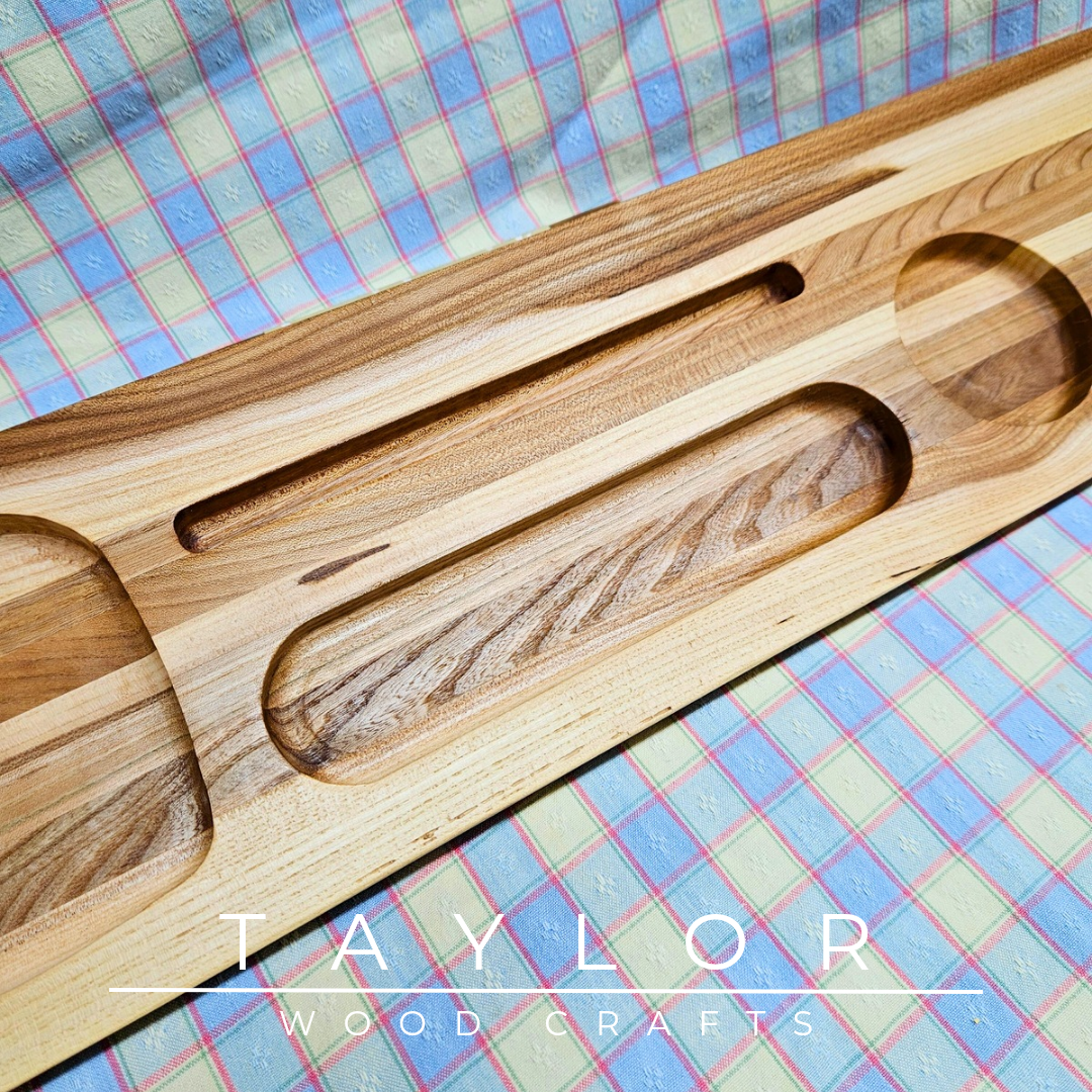 Handcrafted bath tray made with elm wood, designed to hold your tablet, drink, and snacks for the ultimate relaxation experience.