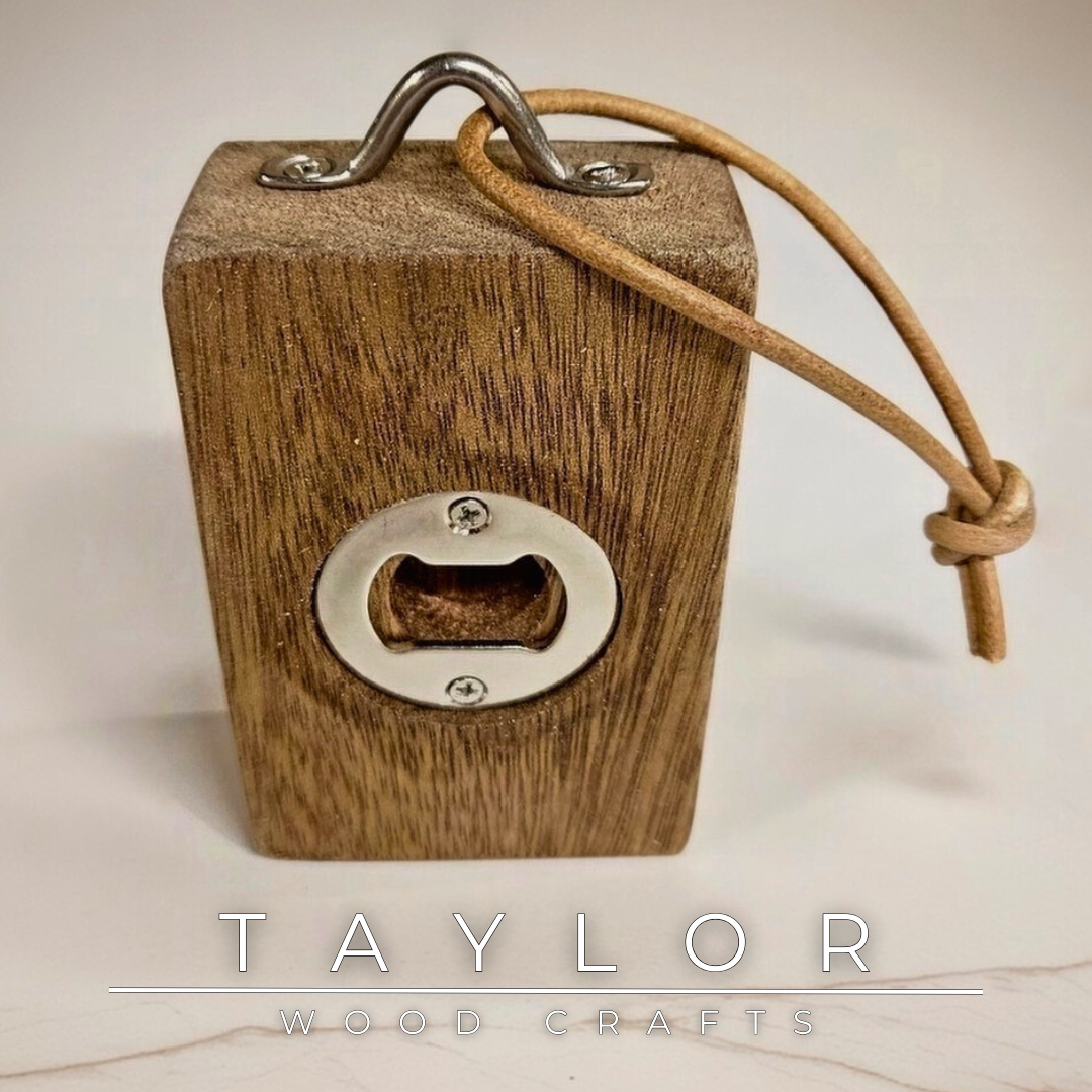 Handcrafted wooden bottle opener with leather hanging string—functional, stylish, and perfect for kitchens, bars, or outdoor spaces.