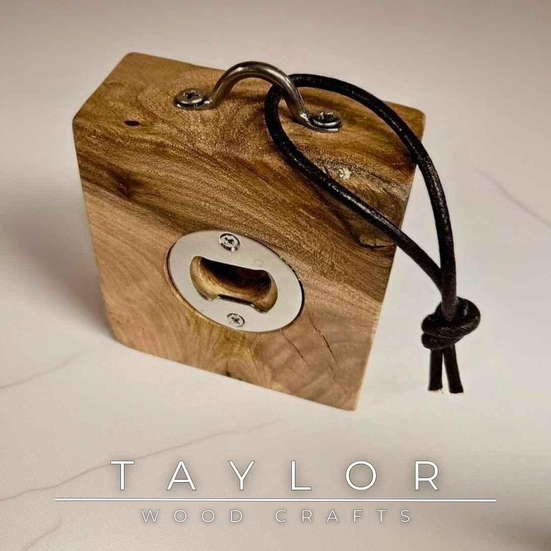 Handcrafted wooden bottle opener with leather hanging string—functional, stylish, and perfect for kitchens, bars, or outdoor spaces.