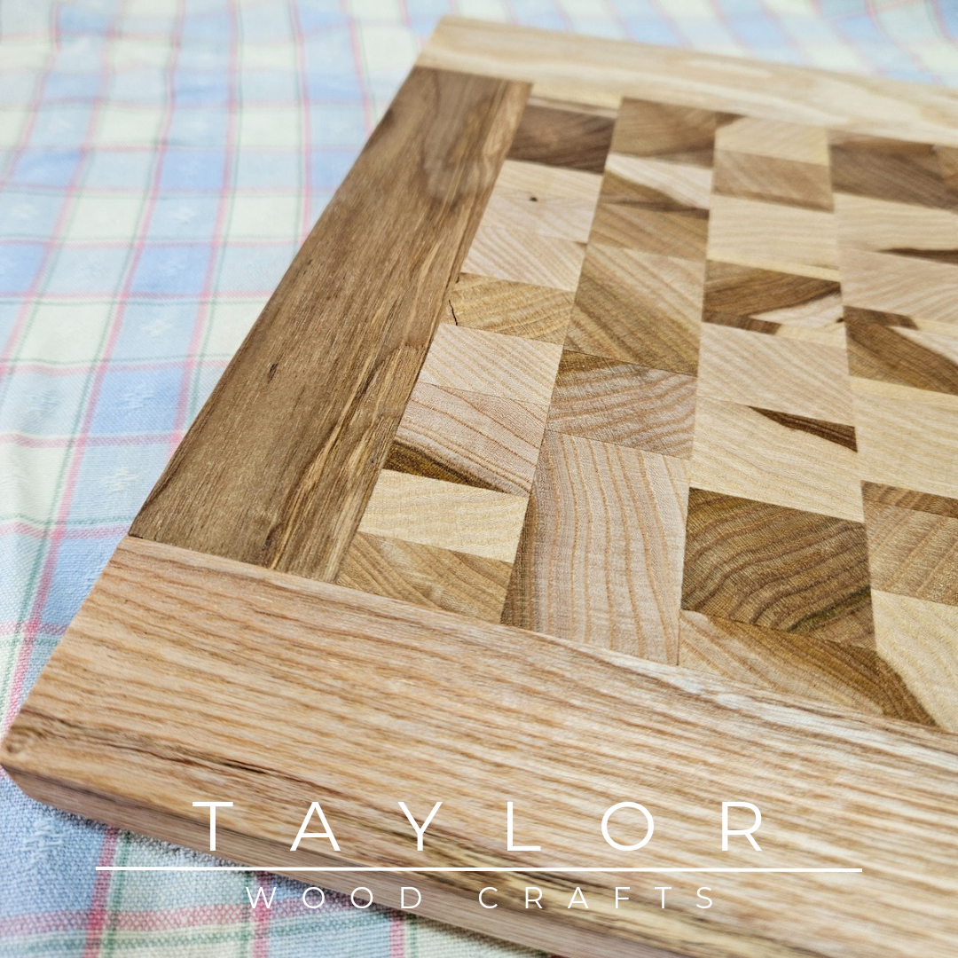 Handcrafted butcher block chopping board, made from durable elm wood, designed for precision and style in your kitchen.