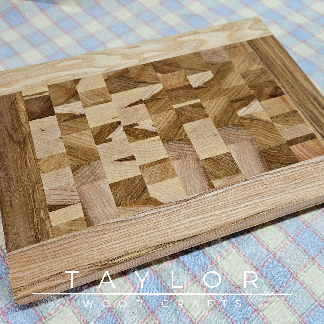 Handcrafted butcher block chopping board, made from durable elm wood, designed for precision and style in your kitchen.