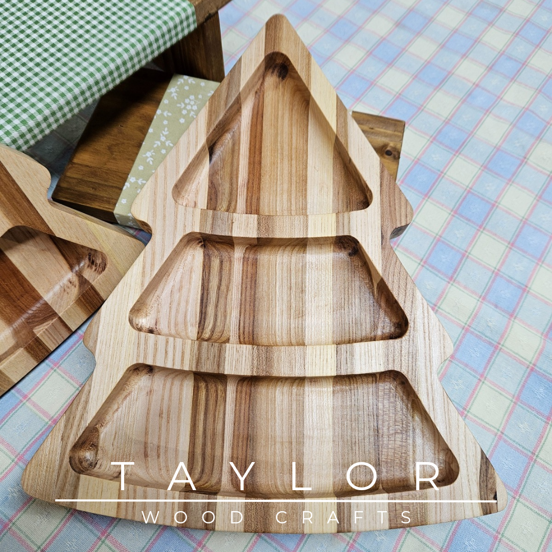 Handcrafted Christmas tree-themed snack tray, perfect for serving festive treats with holiday charm and elegance.