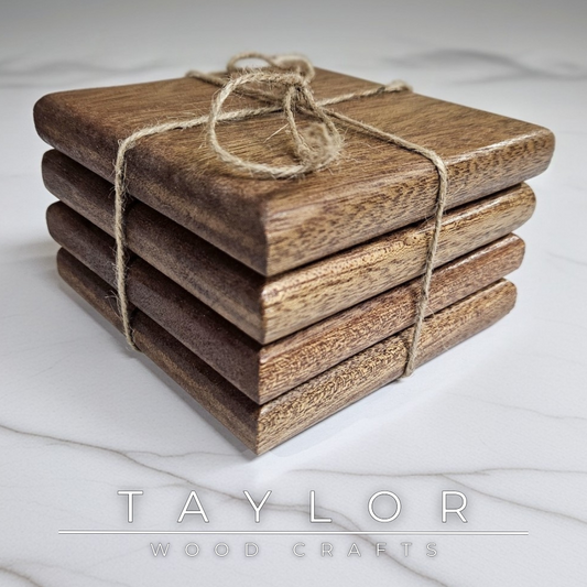 Mahogany Coaster Set Taylor Wood Crafts – extra‑large set of 4, durable water‑resistant wood with rich grain, perfect for large drinks