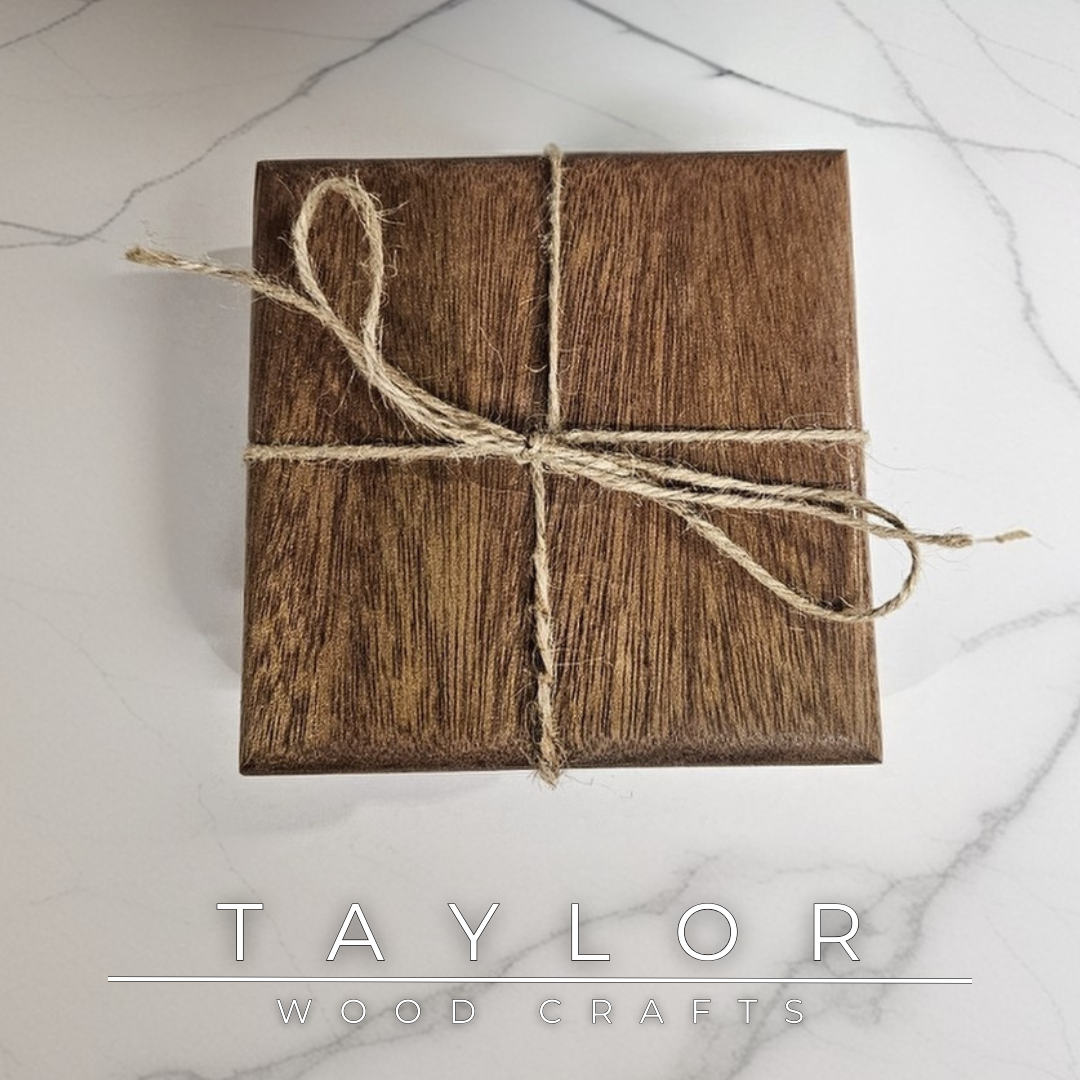 Mahogany Coaster Set Taylor Wood Crafts – extra‑large set of 4, durable water‑resistant wood with rich grain, perfect for large drinks