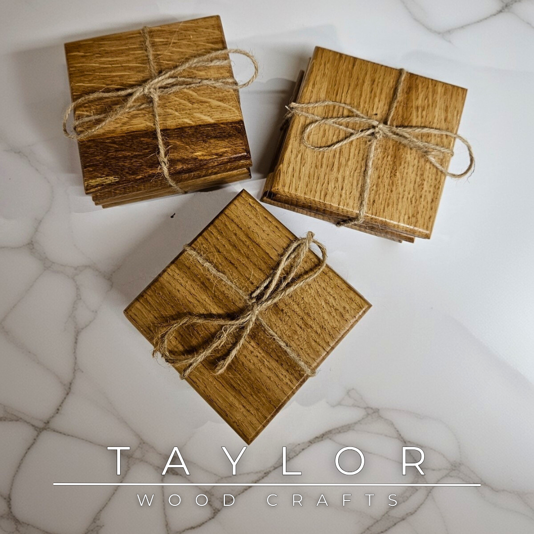 Handcrafted oak coasters set—simple, stylish, and perfect for protecting surfaces while adding warmth to any home or entertaining space.