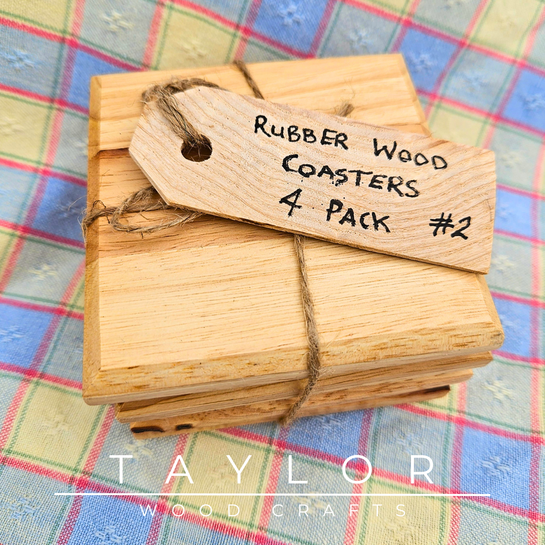 Handmade rubber wood coasters, crafted for durability and style to protect your surfaces and elevate your home decor.