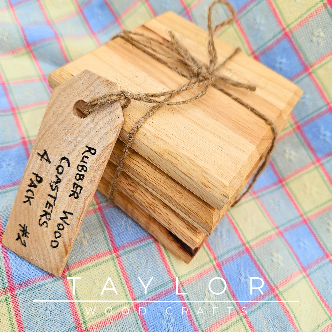 Handmade rubber wood coasters, crafted for durability and style to protect your surfaces and elevate your home decor.