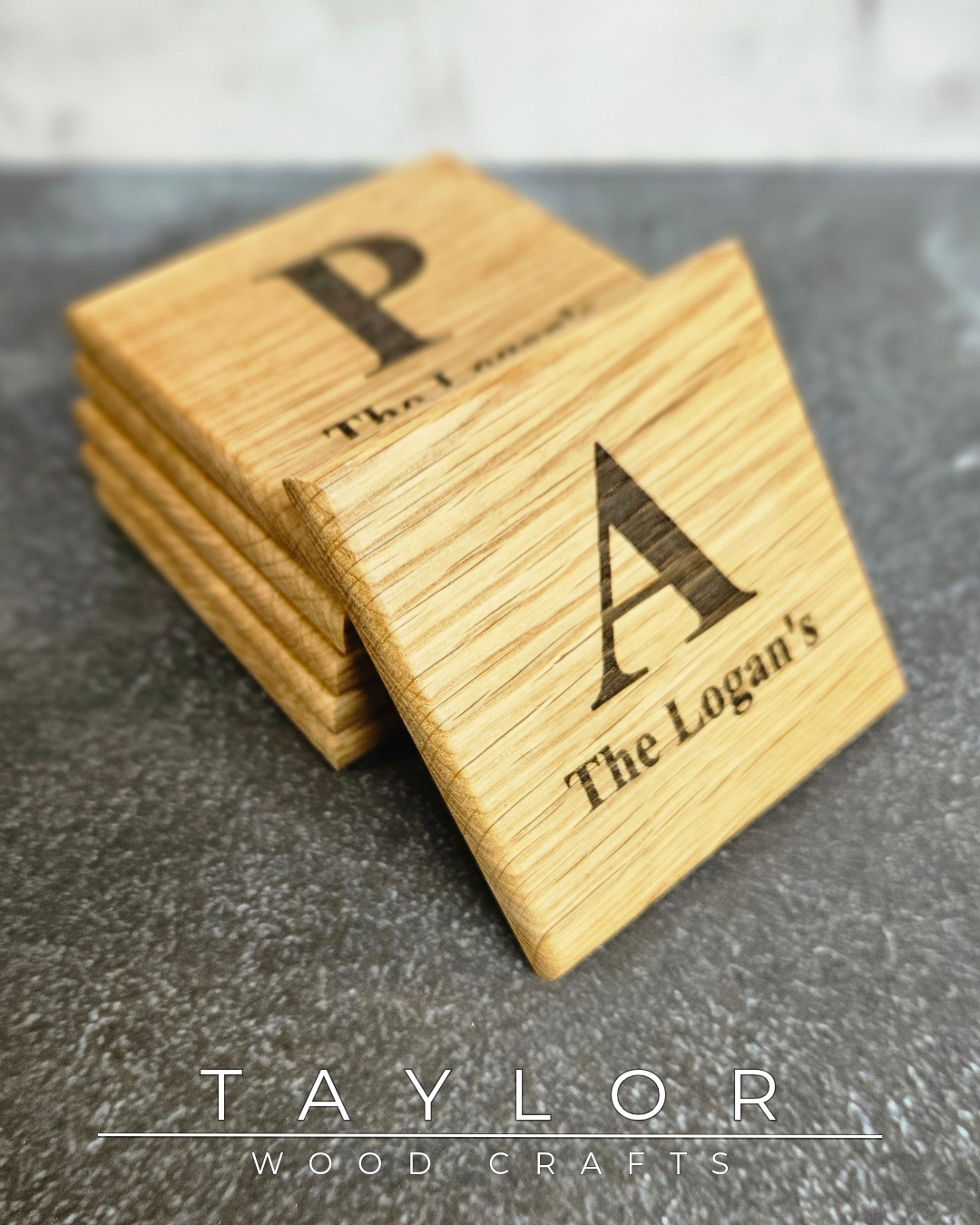 Handmade wooden coasters laser engraved with your favorite photo by Taylor Wood Crafts. A unique, personalized gift crafted from real wood — perfect for weddings, anniversaries, and home décor.