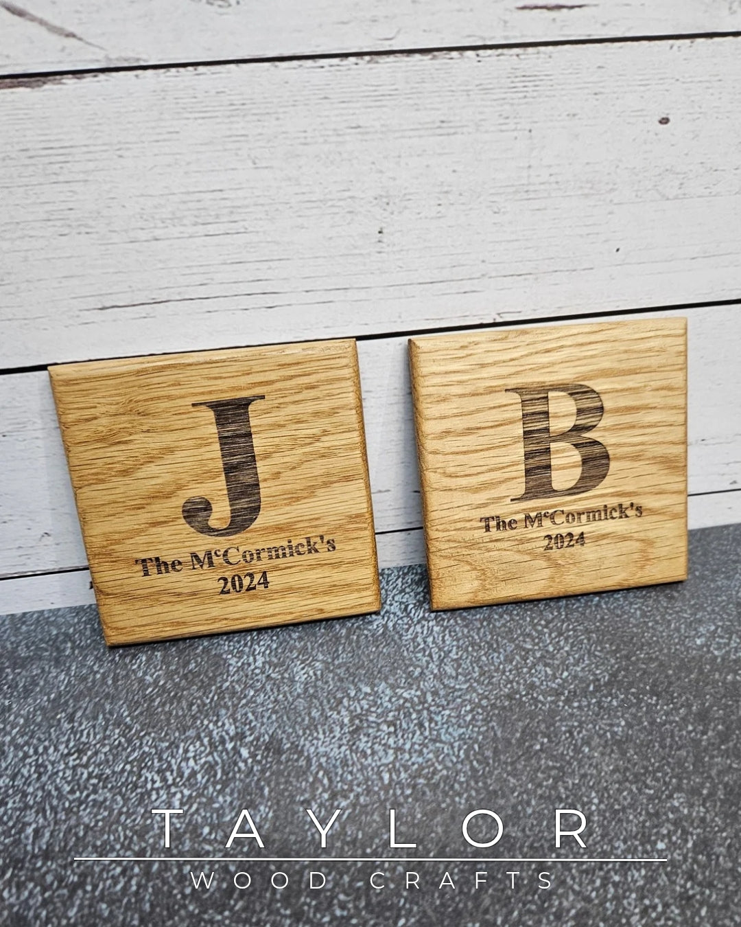 Taylor Wood Crafts, laser engraved wooden coasters, engraved wine caddy, personalized wood gifts, custom laser engraving, handmade wooden bar accessories, rustic home decor