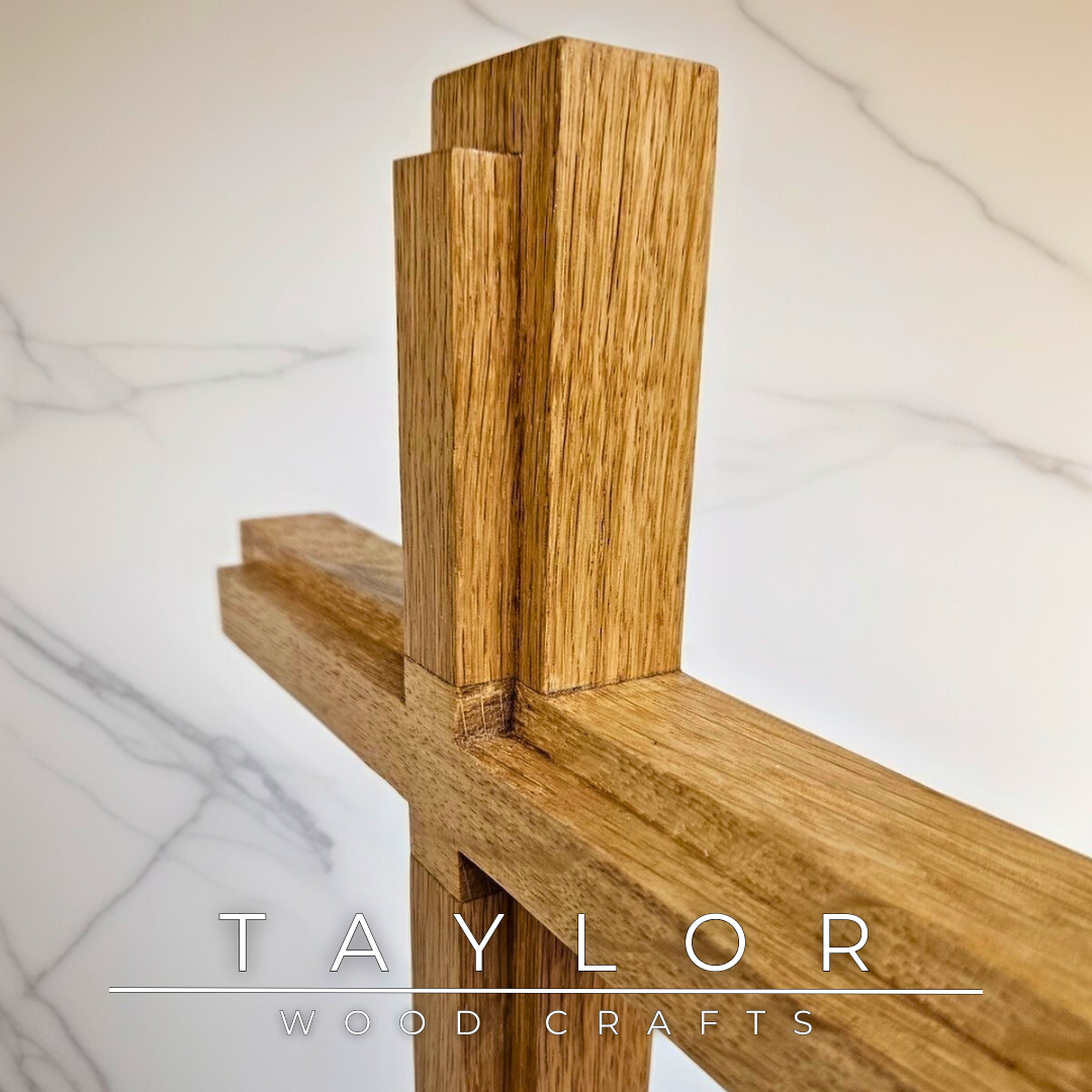 Crucifix Taylor Wood Craft handcrafted oak cross with personalized laser engraving, bespoke made-to-order keepsake