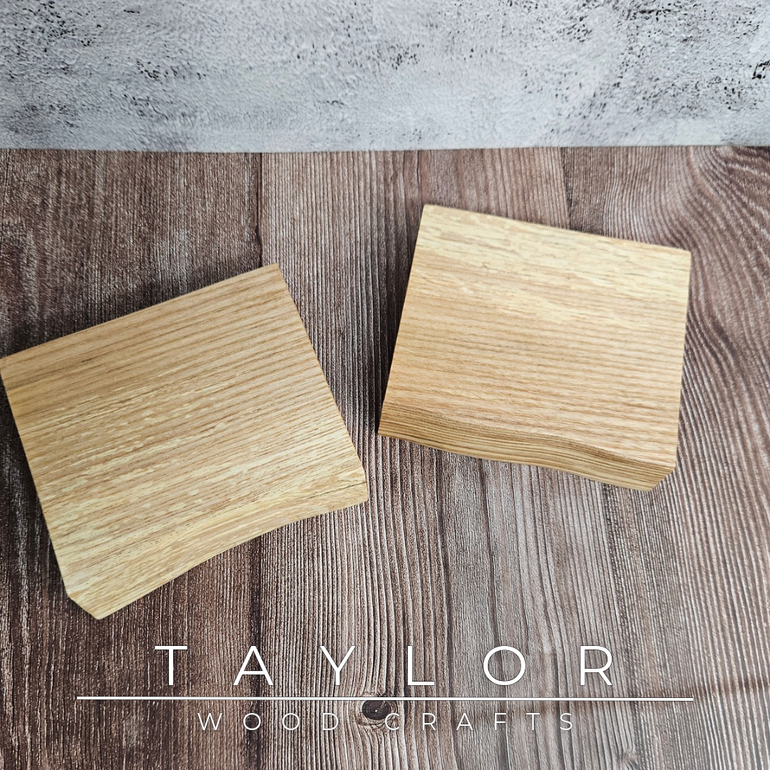 Handmade chunky live edge hardwood coasters crafted in Northern Ireland by Taylor Wood Crafts.
