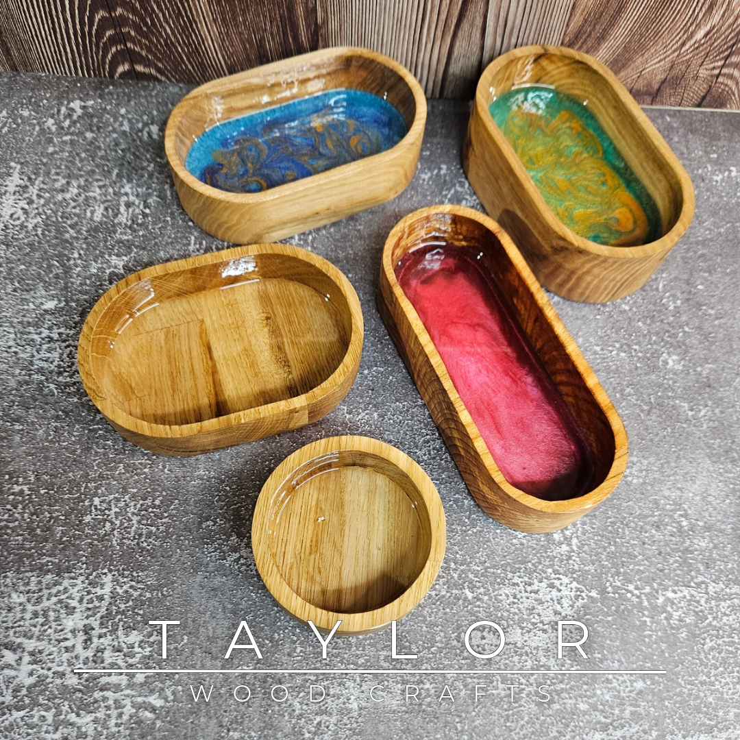 Handmade hardwood resin dish crafted from premium timber with a coloured epoxy resin base, made in Northern Ireland by Taylor Wood Crafts.