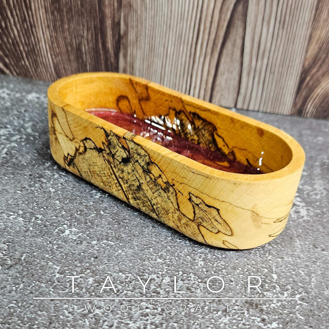 Handmade hardwood resin dish crafted from premium timber with a coloured epoxy resin base, made in Northern Ireland by Taylor Wood Crafts.