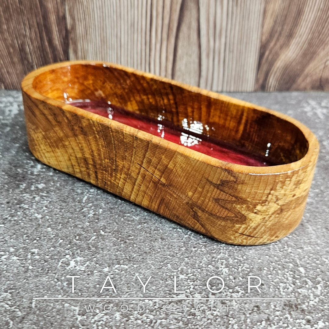 Handmade hardwood resin dish crafted from premium timber with a coloured epoxy resin base, made in Northern Ireland by Taylor Wood Crafts.