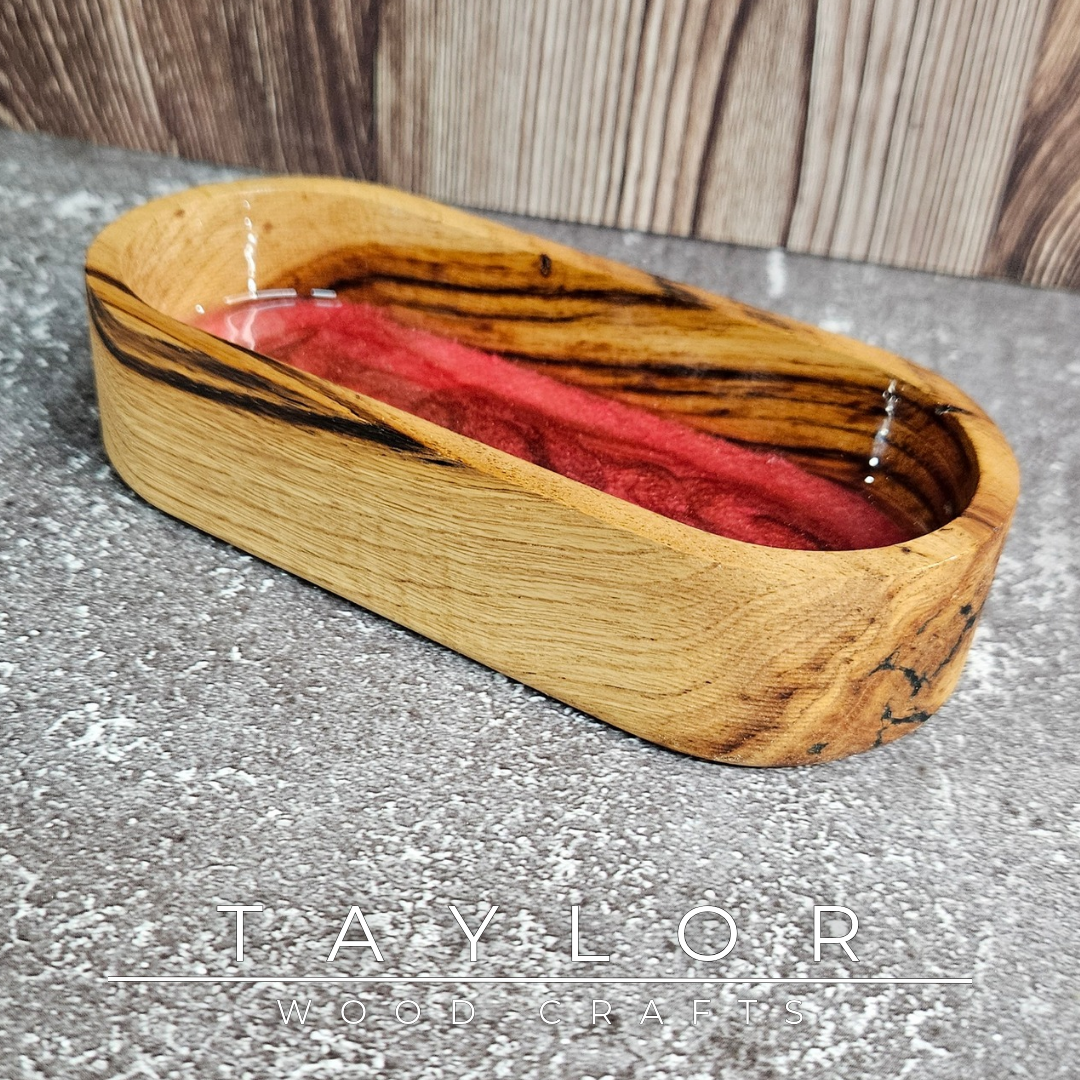 Handmade hardwood resin dish crafted from premium timber with a coloured epoxy resin base, made in Northern Ireland by Taylor Wood Crafts.