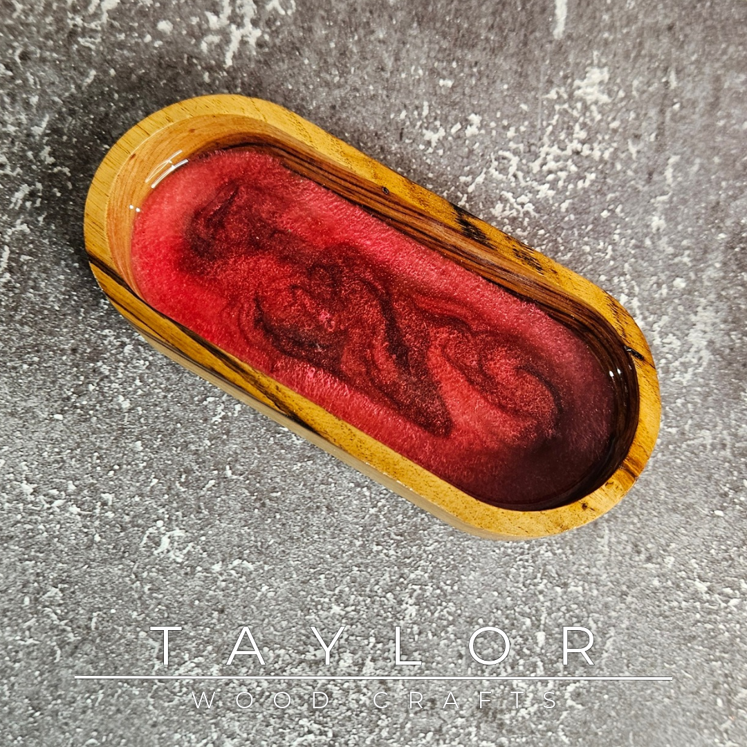 Handmade hardwood resin dish crafted from premium timber with a coloured epoxy resin base, made in Northern Ireland by Taylor Wood Crafts.