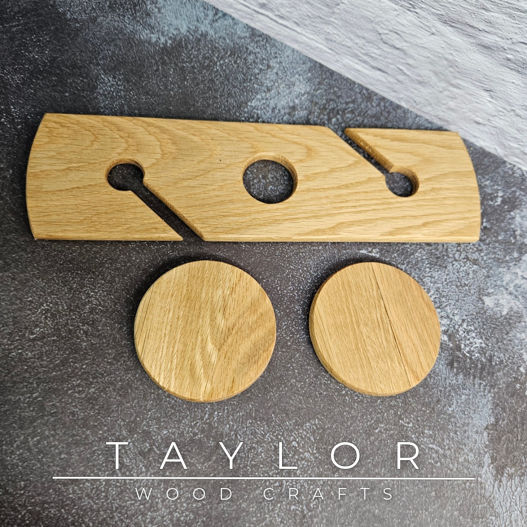 Handmade solid oak wine caddy with optional personalised laser engraving, crafted in Northern Ireland by Taylor Wood Crafts.