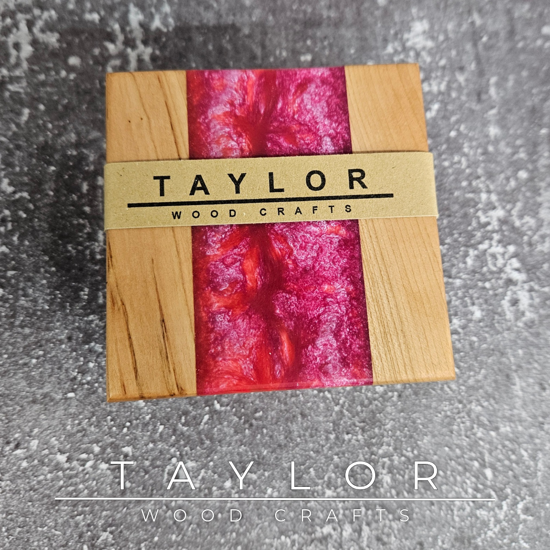 Handcrafted epoxy river coasters made from beech wood with green resin, handmade in Northern Ireland by Taylor Wood Crafts.