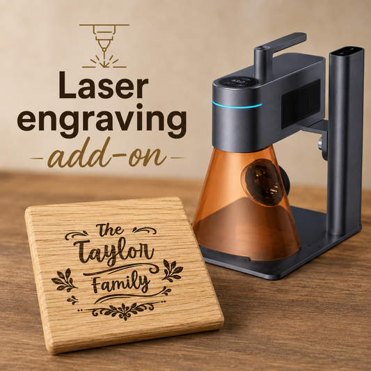 Laser engraving add-on service by Taylor Wood Crafts for personalised handmade wooden products.