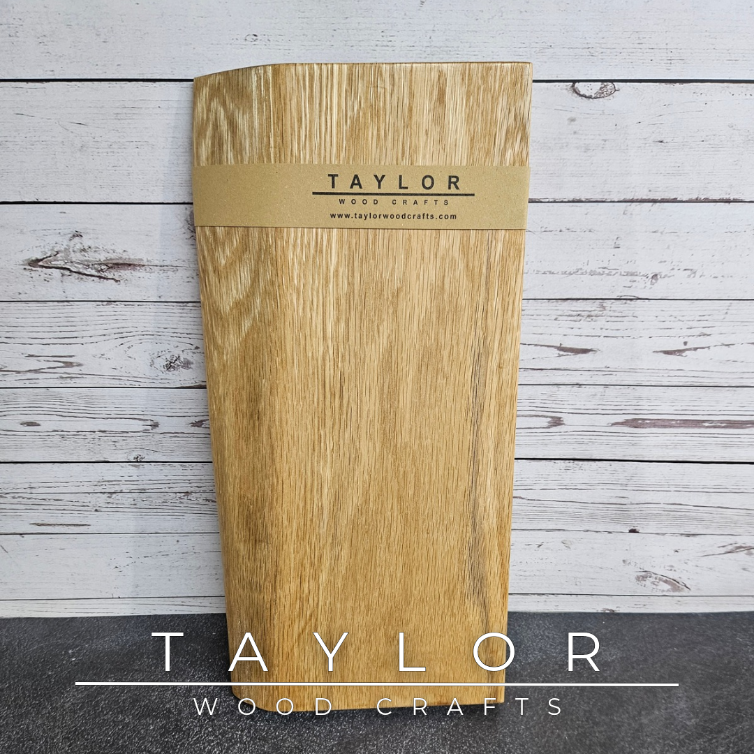 Handmade live edge Oak chopping block with natural timber grain and character, designed as a beautiful and practical addition to the family kitchen.