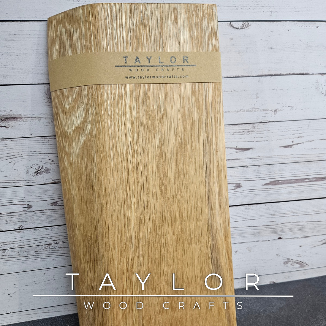 Handmade live edge Oak chopping block with natural timber grain and character, designed as a beautiful and practical addition to the family kitchen.