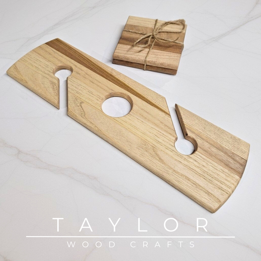 Wooden cutting board with a smaller wooden block on a light background, featuring the 'Taylor Wood Crafts' brand.
